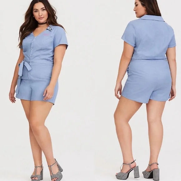 torrid X Betty & Veronica Chambray SpreadCollar Retro Button Front Romper NWT 18 - Picture 2 of 16